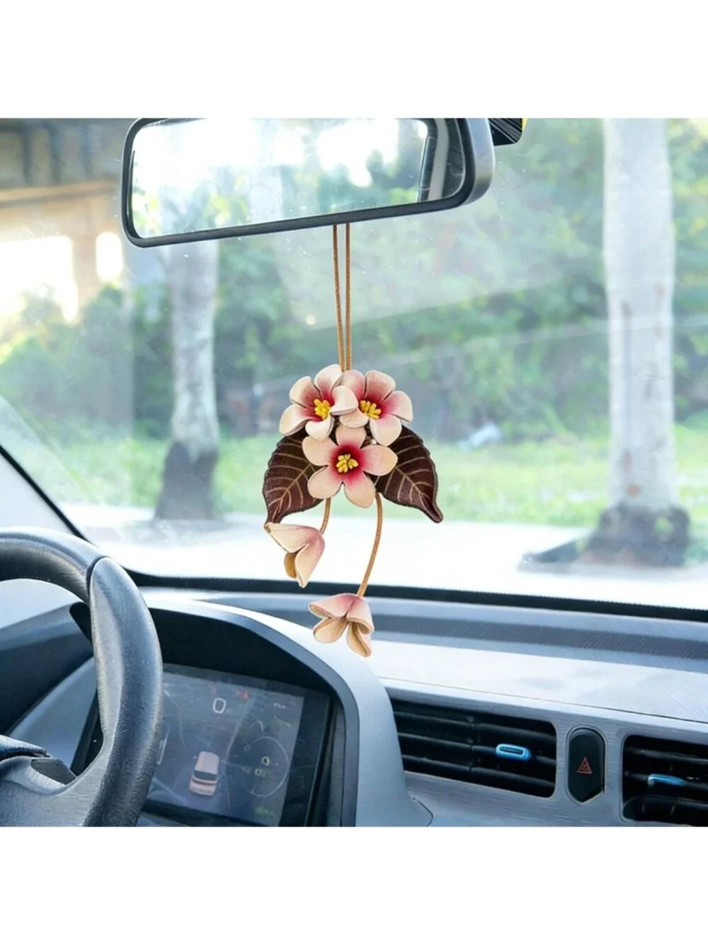 Boho Genuine Leather Flower Keychain | Cute Handbag & Purse Charms for Women